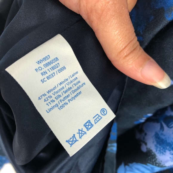 Boden Blue Floral Cocktail Bow Fit and Flare Silk Wool Blend Dress Size 10 R - Picture 7 of 12